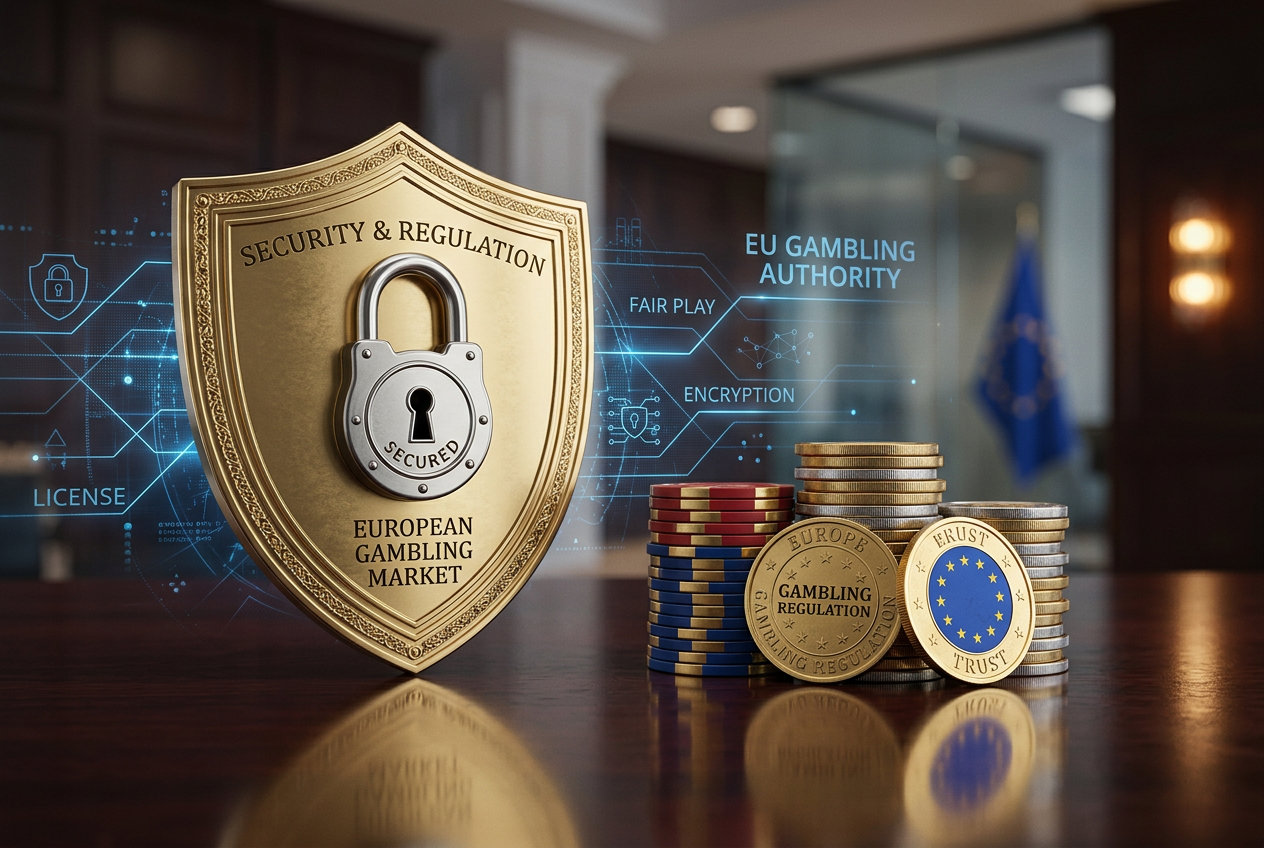 A symbolic representation of security and legal compliance in online gaming.